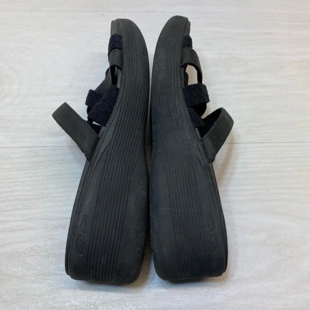 Skechers Womens 11 Luxe Foam Wedge Sandals Slide Black Textile Strappy 163273